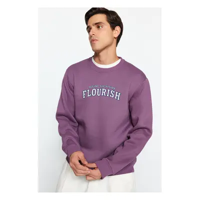 Trendyol Dark Lilac Regular/Normal Cut Text Printed Inside Polar Fleece/Warm Sweatshirt