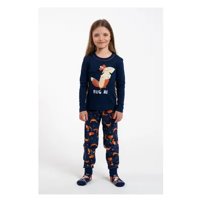 Girl's pyjamas Wasilla, long sleeves, long pants - navy blue/print