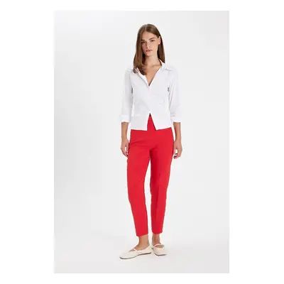 DEFACTO Carrot Fit Zippered High Waist Skinny Leg Basic Straight Crop Red Classic Trousers