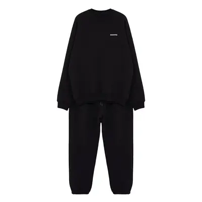 Trendyol Black Oversize/Wide Cut Text Printed Warm Sweatshirt Tracksuit