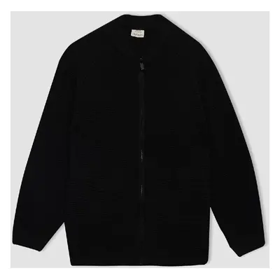 DEFACTO Boy Basic Knitwear Half Turtleneck Knitwear Zipper Closure Cardigan