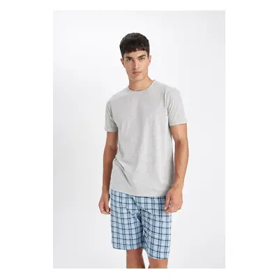 DEFACTO Men's Pajama Set Crew Neck Short Sleeve Top Patterned Shorts Elastic Waist Bottom