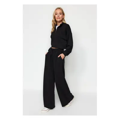 Trendyol Black Thick Extra Wide Leg High Draist kötött melegítőnadrág