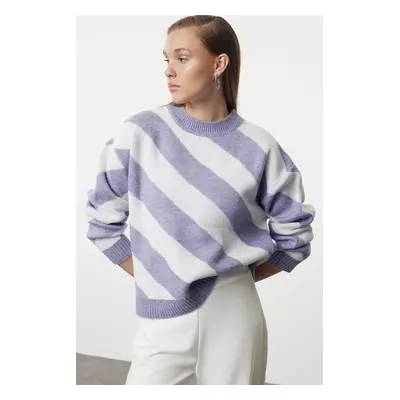 Trendyol Lilac Striped Knitted Sweater