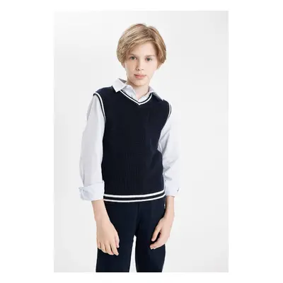 DEFACTO Boy's Navy Blue V Neck Knit School Sweater