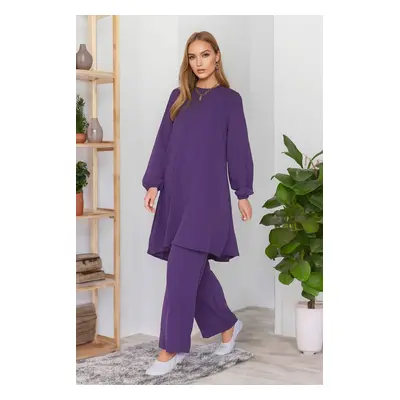 Trendyol Plum Sleeve Elastic Wide Leg Aerobin Tunic-Pants Woven Set