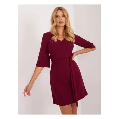 Burgundy cocktail dress with 3/4 sleeves