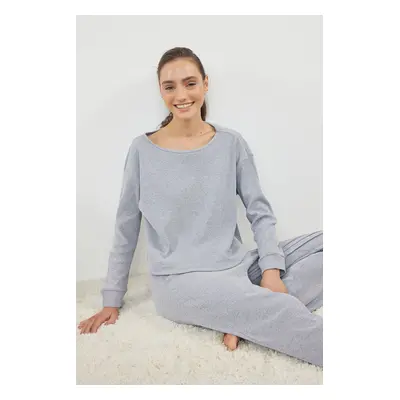 Trendyol Gray Melange Corded Knitted Pajama Set