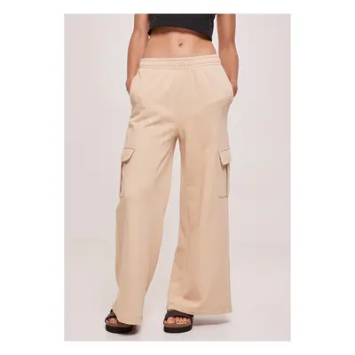 Women's terry trousers with wide waist and wide waistband unionbeige