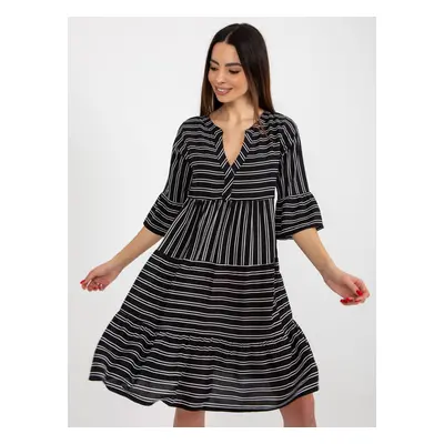 SUBLEVEL Black loose striped dress with V-neck