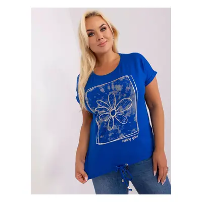 Cobalt blue oversized women's blouse with cuff