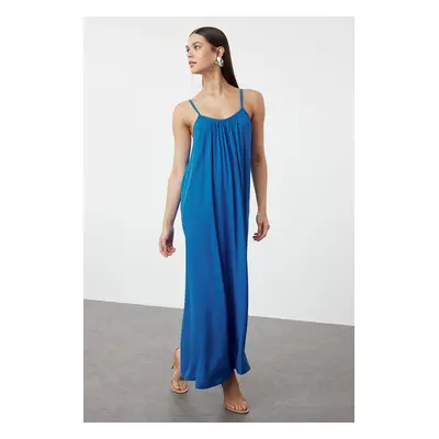 Trendyol Blue Shift/Straight Cut Viscose Strap Maxi Woven Dress