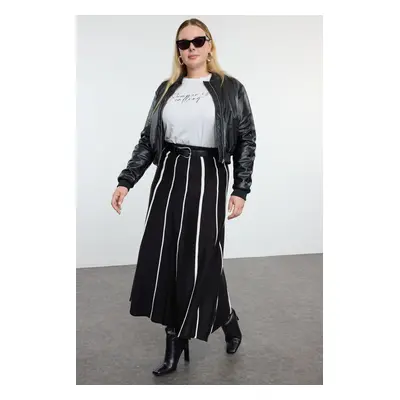 Trendyol Curve Black Striped Midi Length Knitwear Skirt