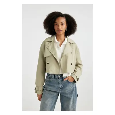 DEFACTO Crop Crinkle Fabric Trench Coat