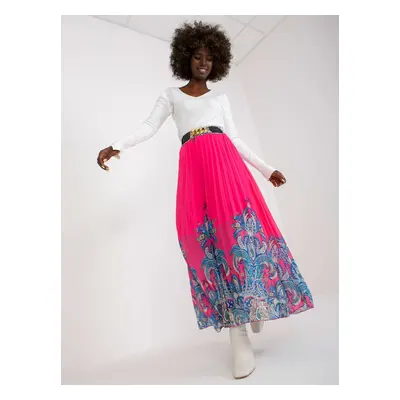 Pink maxi pleated skirt with print