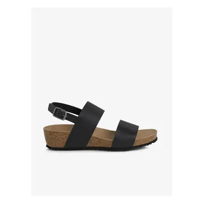 Geox Sthellae Gusset Black Women's Leather Sandals - Women