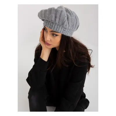 Women's winter hat in gray color with rhinestones