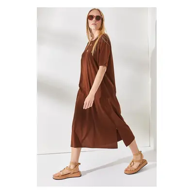 Olalook Women's Bitter Brown Side Slit Oversize Dress