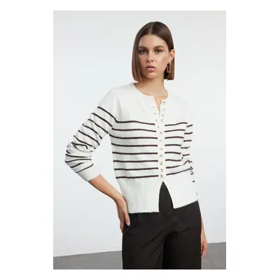 Trendyol Ecru Soft Texture Crew Neck Jacket Look Knitwear Cardigan