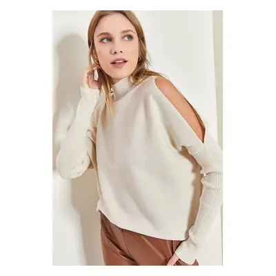 Bianco Lucci Women's Half Turtleneck Decollete Knitwear Sweater