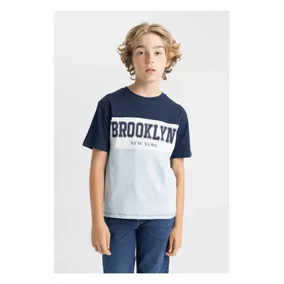 DEFACTO Boy's Crew Neck Color Block Printed Short Sleeve T-Shirt