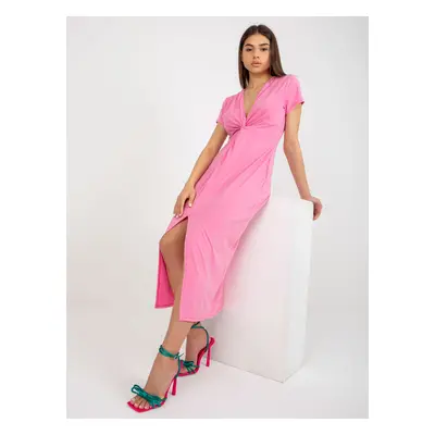 Pink midi cocktail dress with slit