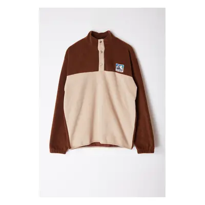 Trendyol Brown Oversize/Wide Cut Color Blocked Labeled Fleece Sweatshirt