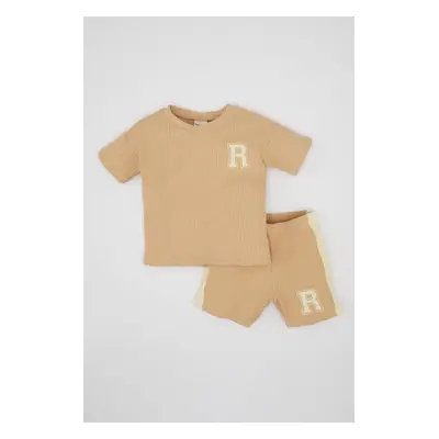 DEFACTO Baby Boy Waffle Short Sleeve T-Shirt Shorts Set of