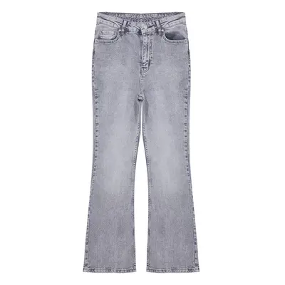 Trendyol Gray Normal Waist Crop Flare Jeans