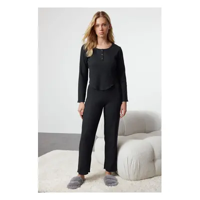 Trendyol Anthracite Melange Waffle Fabric Knitted Pajama Set