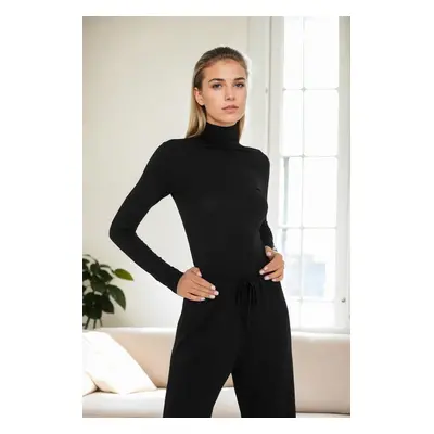 66463 Dewberry Turtleneck Women Blouse-BLACK