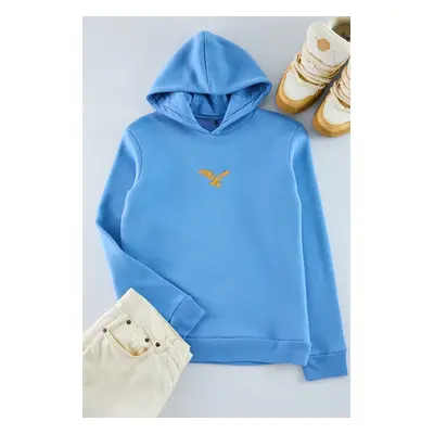 Trendyol Blue Regular/Normal Cut Animal Embroidered Sweatshirt