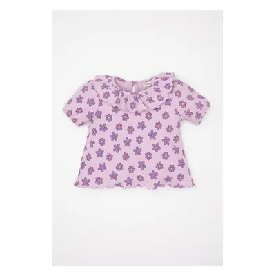 DEFACTO Baby Girl Floral Waffle Short Sleeve T-Shirt