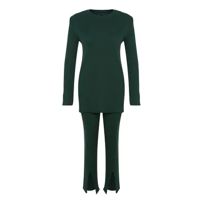 Trendyol Emerald Green Slit Knitwear Bottom-Top Set