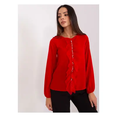 Red formal blouse with round neckline