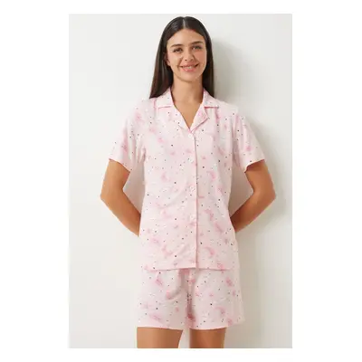 Happiness İstanbul Women's Light Pink Patterned Viscose Shorts Shirt Pajama Set