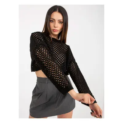 Oversized black openwork summer sweater