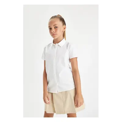 DEFACTO Girls Poplin Short Sleeve White School Shirt