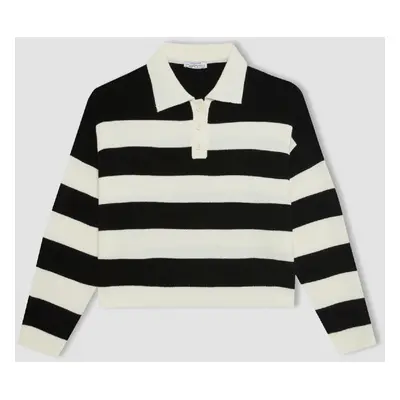 DEFACTO Regular Fit Striped Polo Neck Sweater