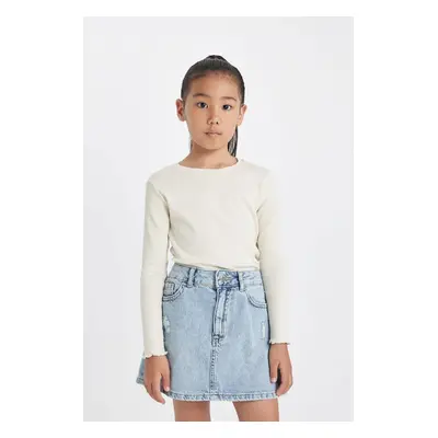 DEFACTO Girl's Crew Neck Basic Ribbed Camisole Long Sleeve T-Shirt