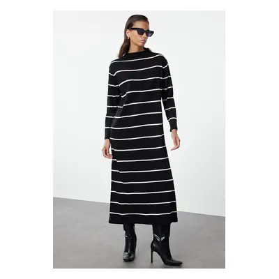 Trendyol Black Stand Collar Striped Knitted Hijab Dress