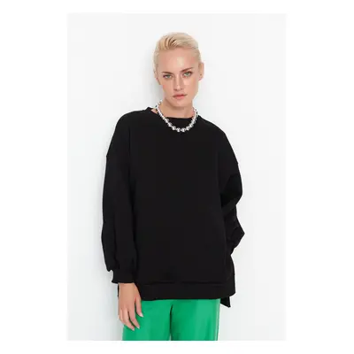 Trendyol Black Oversize/Wide fit with slits. Thick Fleece Inside Knitted Sweatshirt