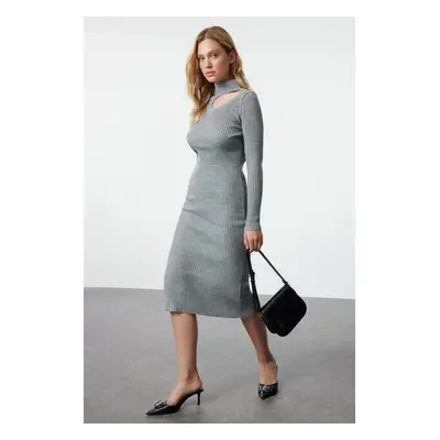 Trendyol Anthracite Midi Knitwear Polo Neck Dress