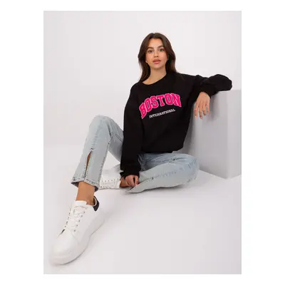 Black-fuchsia hoodless sweatshirt with cotton