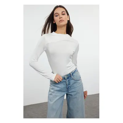 Trendyol Ecru Gathered Collar Lined Knitted Bodysuit