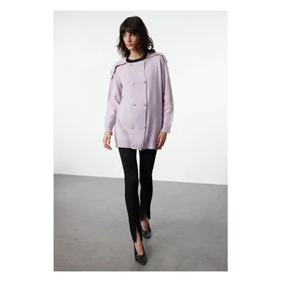 Trendyol Lilac Soft Textured Stoned Button Detailed Knitwear Cardigan