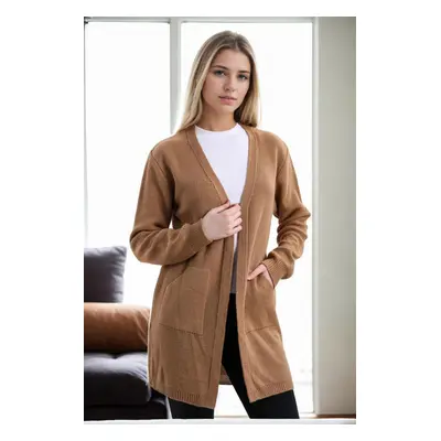 99224 Dewberry Kangaroo Pocket Knitwear Cardigan-CAMEL