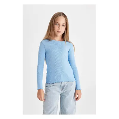 DEFACTO Girl's Crew Neck Basic Ribbed Camisole Long Sleeve T-Shirt