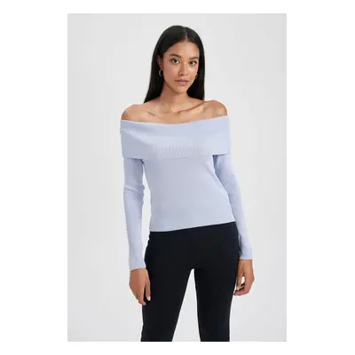 DEFACTO Fitted Open Shoulder Rib Sweater