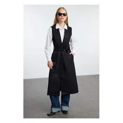 Trendyol Black Shawl Collar Woven Long Vest